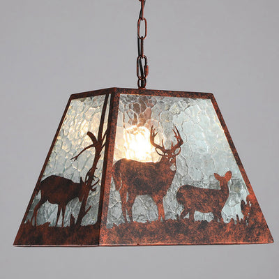Industrial Vintage Water Pattern Glass Elk Sleigh Design 1/4 Light Chandelier
