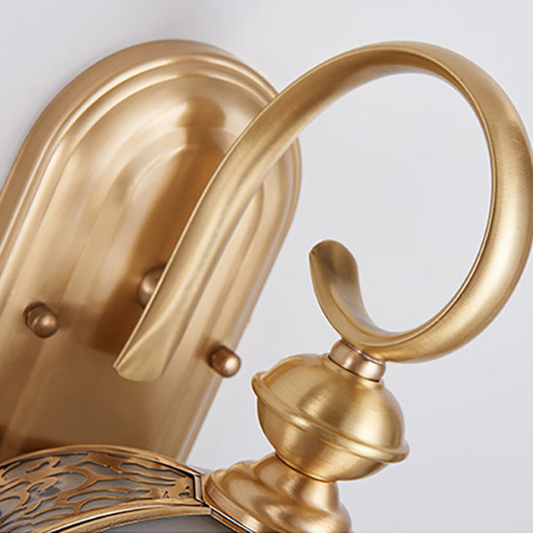 European Luxury Brass Hexagonal Lantern 1-Light Wall Sconce Lamp