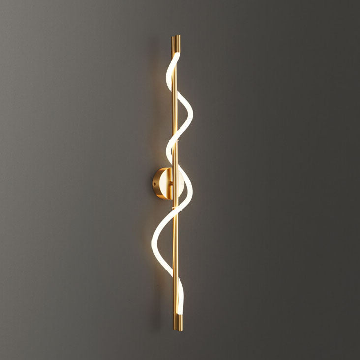 Modern Minimalist Copper-Plated Iron Twist Curve Long Bar Copper LED Wall Sconce Lamp For Living Room