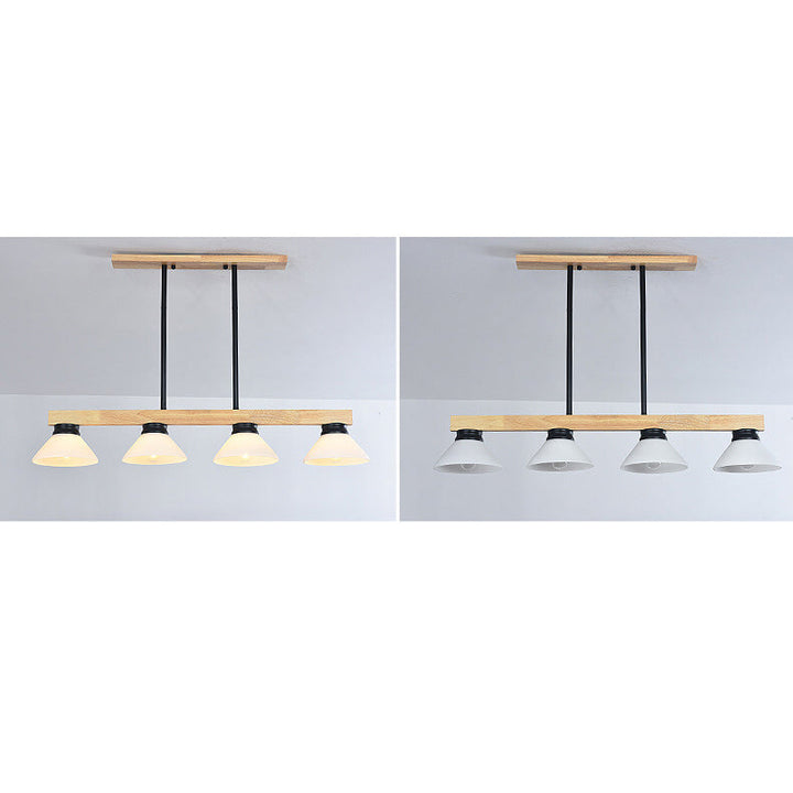 Lámpara de Araña de Isla de 3/4 Luces con Pantalla de Vidrio Cónica de Madera Maciza Nórdica 