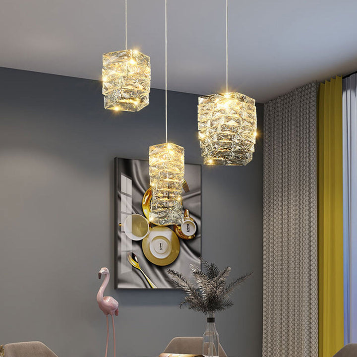 Moderne Luxus Kristallsäule Edelstahl LED Pendelleuchte 