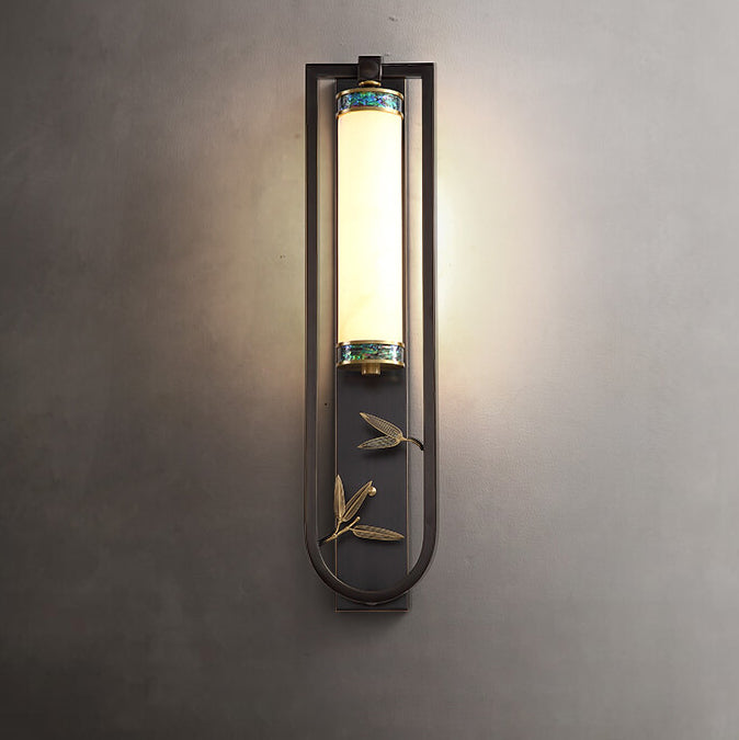 Moderne chinesische rechteckige Kupfer-Marmor-LED-Wandleuchte 