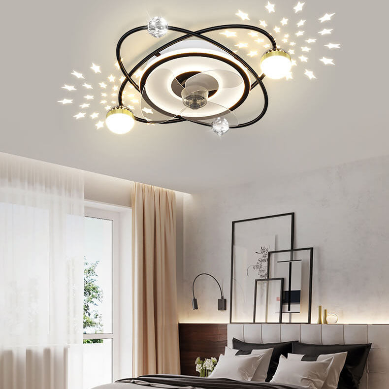 Modern Light Luxury Ring Star Effect LED Invisible Flush Mount Ceiling Fan Light