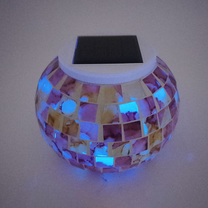 Zeitgenössische kreative wasserdichte Solar-LED-Dekoleuchte für den Außenbereich aus Mosaikglas in runder Glasform für Terrasse 