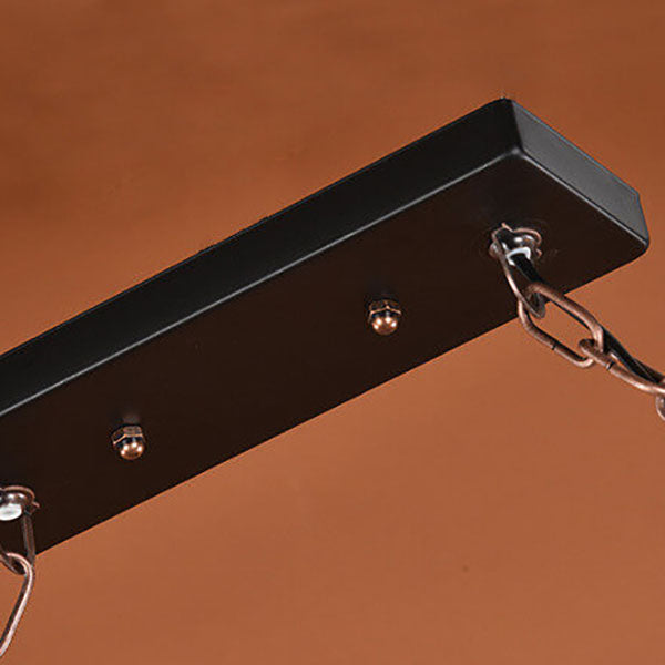 Lámpara de araña rectangular de madera y hierro industrial retro de 5 luces para isla 
