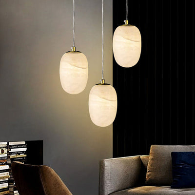 Modern Luxury Round Marble Brass 1-Light Pendant Light