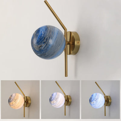 Modern Creative Planet Glass Eisen gebogener Arm 1-Licht Wandleuchte