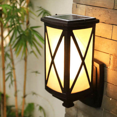 Solar Chinese Outdoor Square Column Cage 1-Light Wall Sconce Lamp