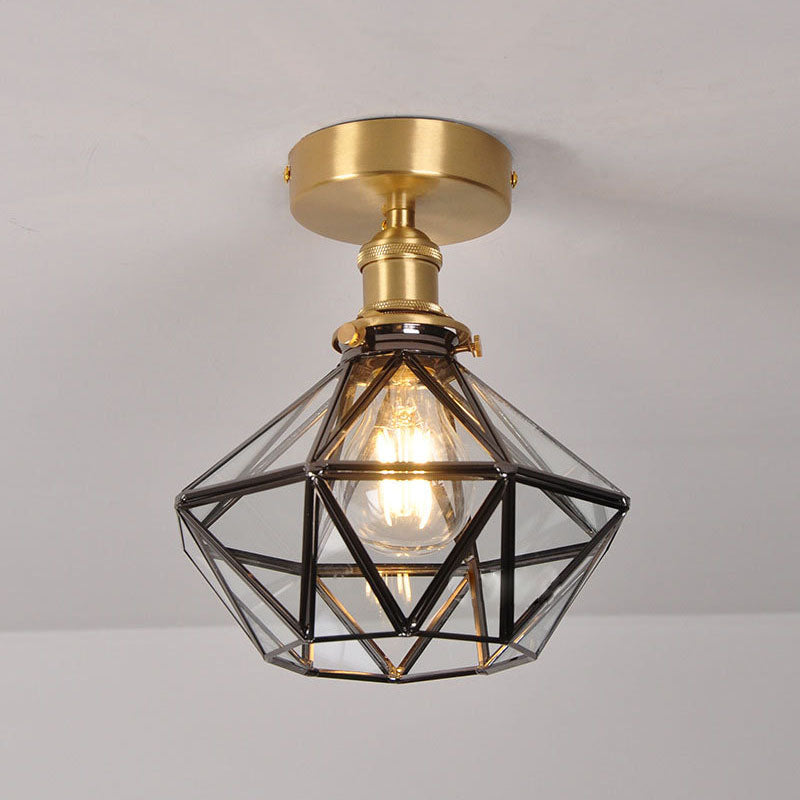 Modern Light Luxury Copper Glass 1-Light Semi-Flush Mount Light