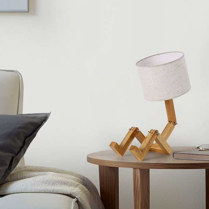 Nordic Creative Fabric Solid Wood Robot 1-Light Table Lamp
