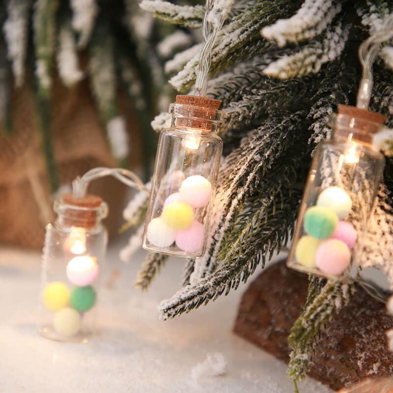 Lumière de chaîne décorative à LED de Noël avec bouteille à souhaits, arbre, neige et boîtier à piles 