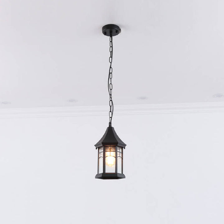 Lámpara de araña colgante para isla de 1/3 luces con jaula hexagonal vintage tradicional de aluminio y vidrio para sala de estar 