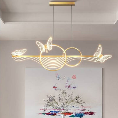 Nordic Light Luxury Butterfly Round Linear Island Light LED Chandelier