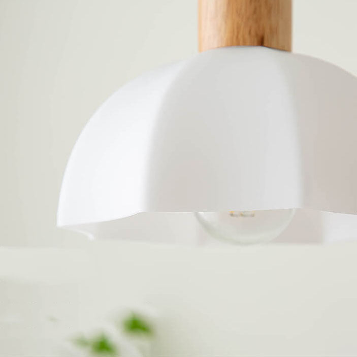 Modern Walnut Vintage Glass Shade 1-Light Pendant Light