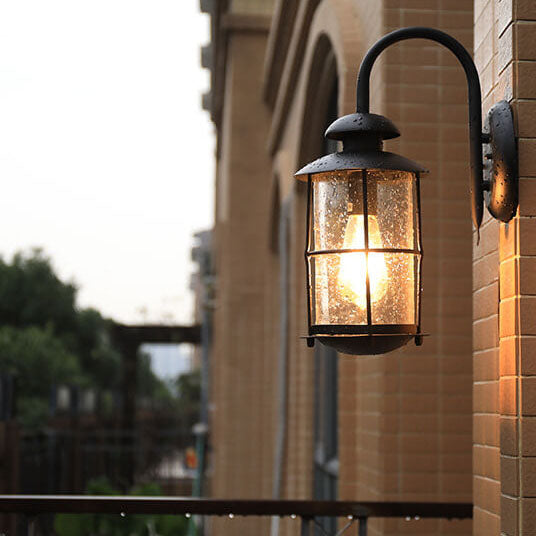 European Industrial Vintage Waterproof Outdoor Iron Glass 1-Light Wall Sconce Lamp