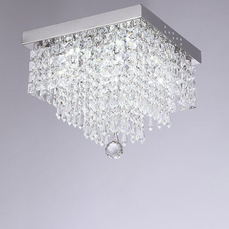 Plafonnier LED moderne carré en acier inoxydable avec abat-jour en cristal 