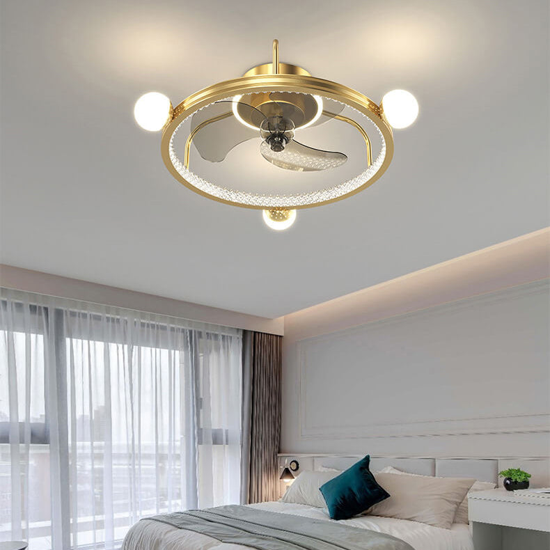 Modern Light Luxury Circle Full Star Design LED Flush Mount Ceiling Fan Light