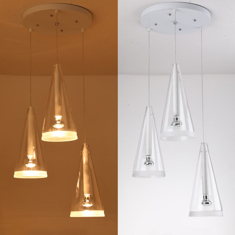 Moderno Minimalista Puro Blanco Claro Cono de Vidrio 1/3-Luz Isla Lámpara de Araña 