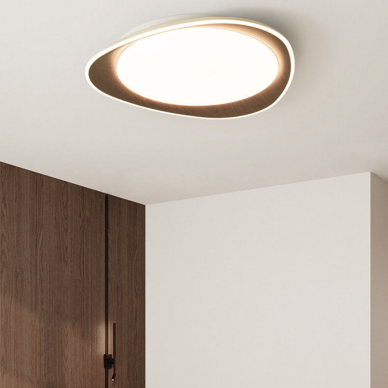 Modern Minimalist Wood Grain Pebble LED Flush Mount Ceiling Light