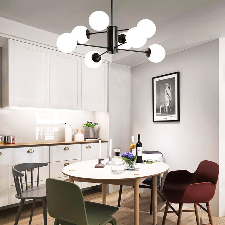 Moderner Mid-Century Eisenrahmen Magic Bean Glasschirm 8/12/16-Licht Kronleuchter für Wohnzimmer 