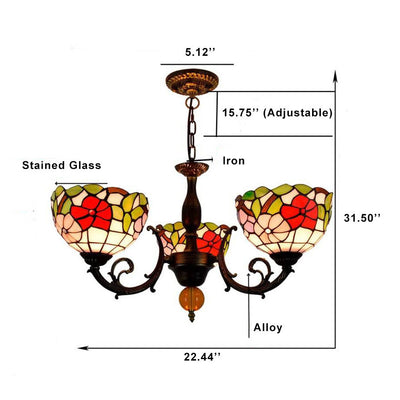 Tiffany Rustic Floral Stained Glass 3-Light Chandelier