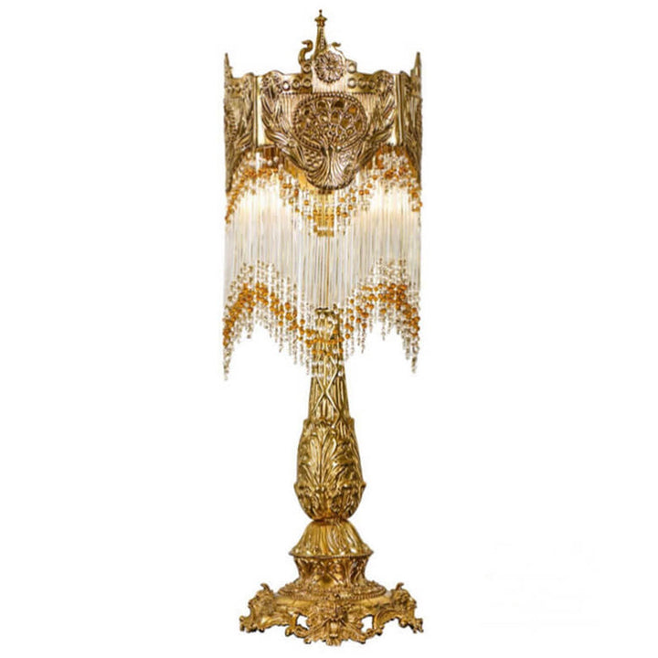Lámpara de Mesa de Lujo de 1 Luz con Borla de Cristal de Latón Francés 