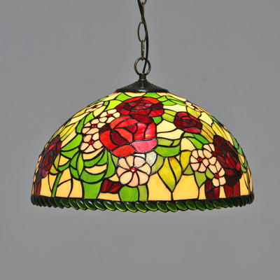 Vintage Tiffany Butterfly Rose Dome 1-Light Pendant Light