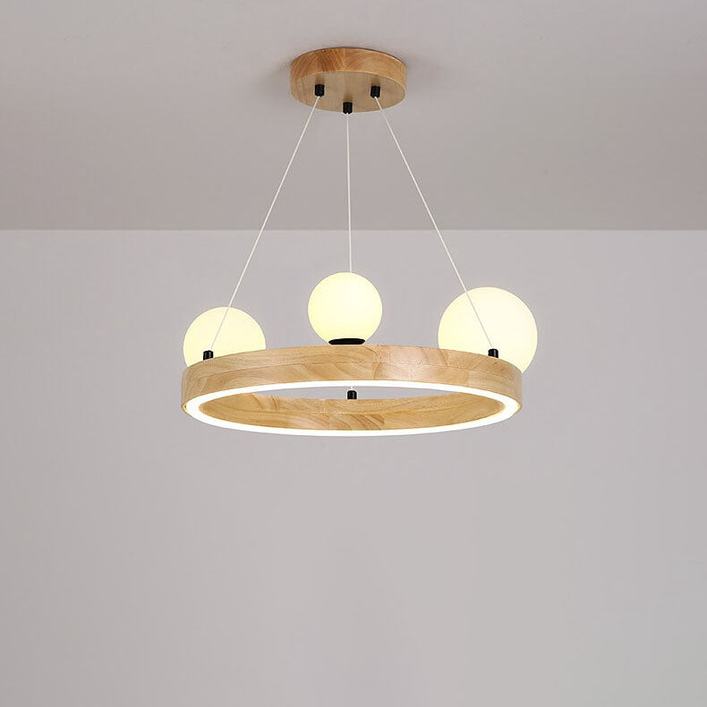 Nordic Minimalist Wood Circle Glass Ball 3/4 Light Chandelier