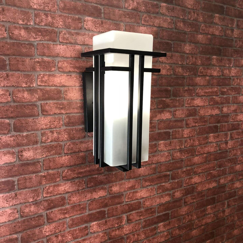 Chinese Vintage Rectangular Glass Lampshade 1-Light Outdoor Wall Sconce Lamp