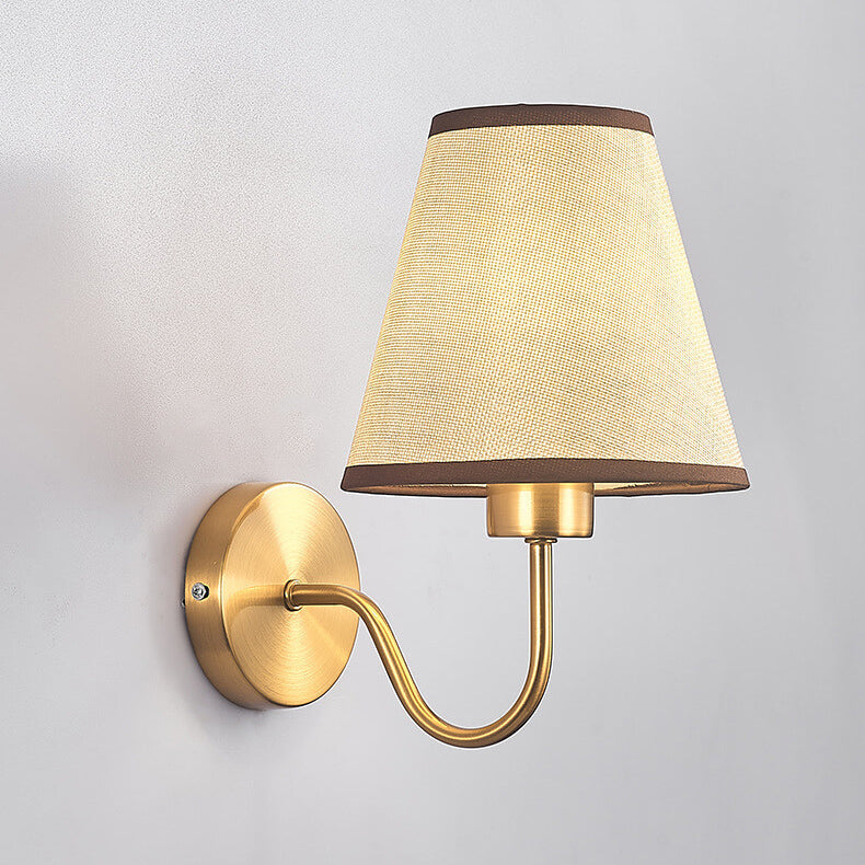 European Minimalist Cone Fabric Curved Arm 1-Light Wall Sconce Lamp