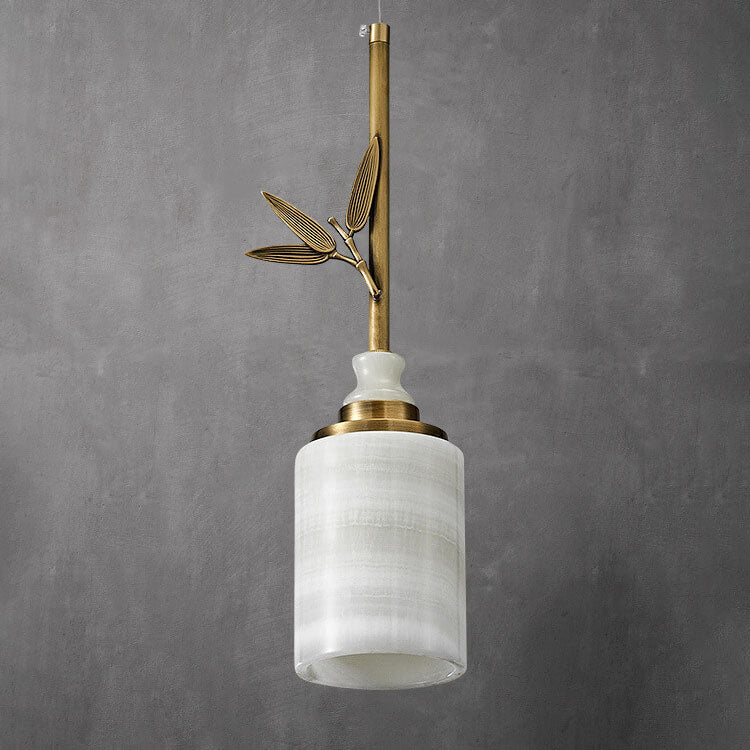 Modern Chinese Marble Column Brass 1-Light Pendant Light