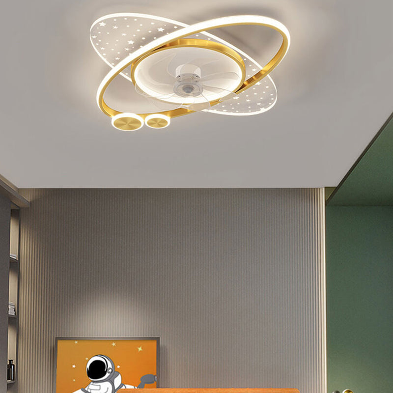 Modern Creative Planet Star Effect LED Flush Mount Ceiling Fan Light