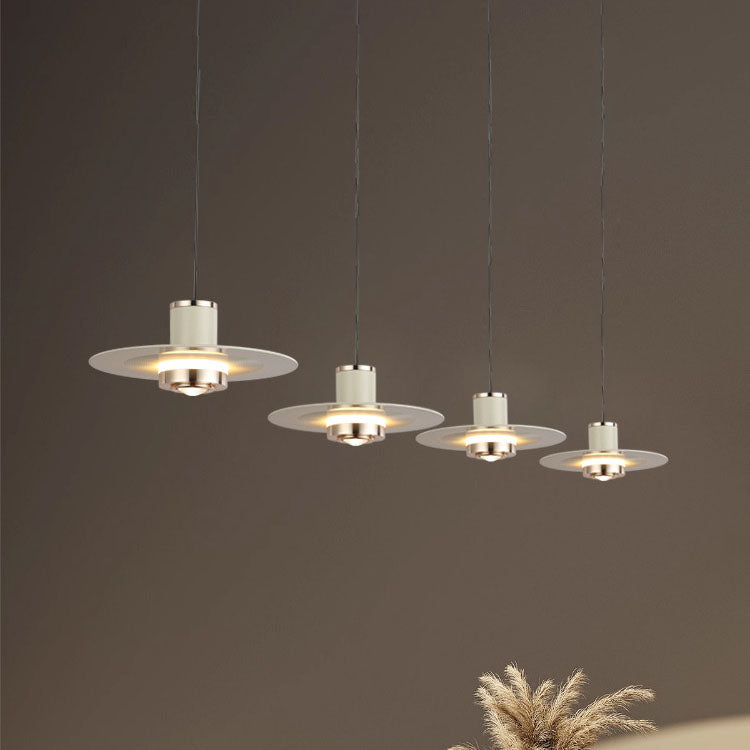 Modern Minimalist Cylinder Flying Saucer Hardware LED Pendant Light For Living Room