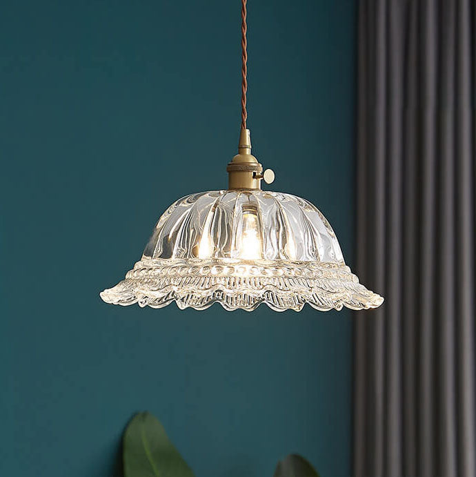 Contemporary Nordic Floral Glass Brass 1-Light Pendant Light For Living Room &amp; Bedroom