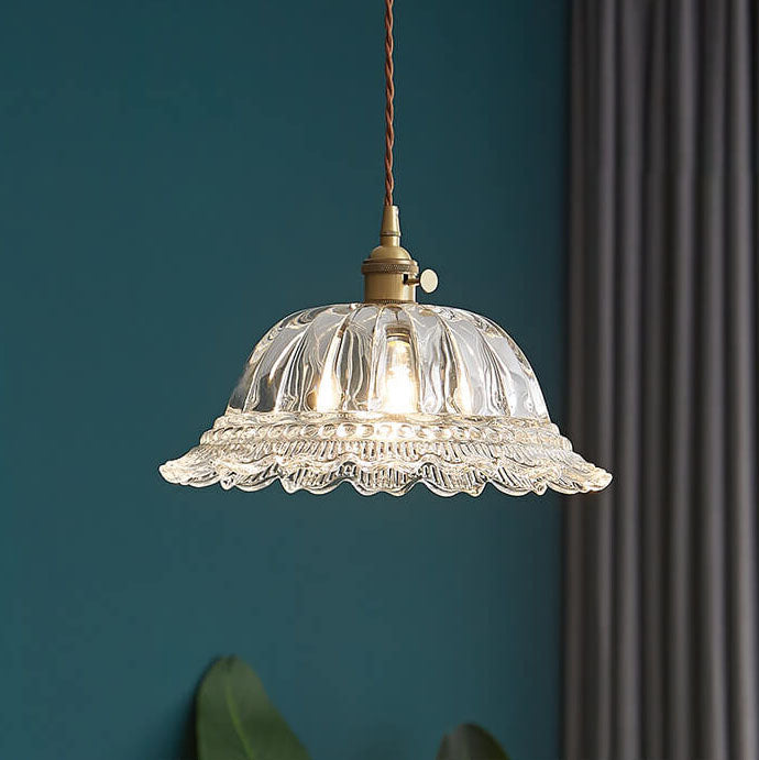 Nordic Vintage Floral Glass Brass 1-Light Pendant Light