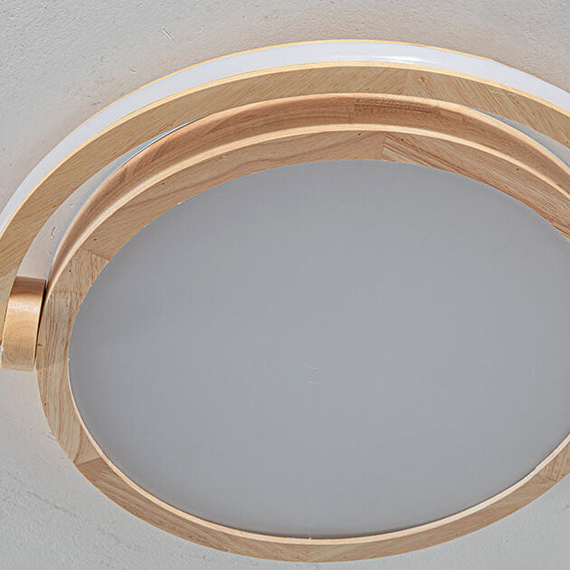 Plafonnier LED rond en bois japonais simple, en acrylique, à montage encastré 