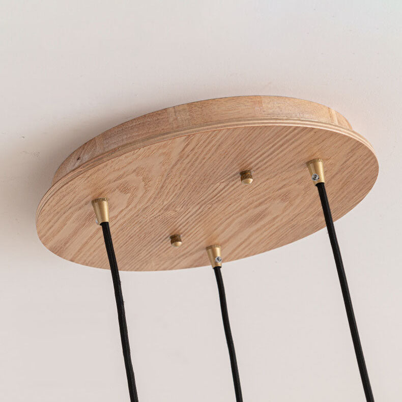 Moderne nordische runde Inselleuchte aus Glas und Holz mit 1/3-flammigem Kronleuchter-Design für das Wohnzimmer 