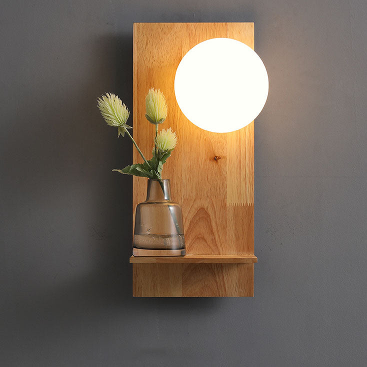 Japanese Wabi-sabi Rectangle Rubber Solid Wood Iron Glass 1-Light Wall Sconce Lamp