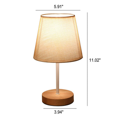 Nordic Vintage Fabric Cone Solid Wood LED Table Lamp