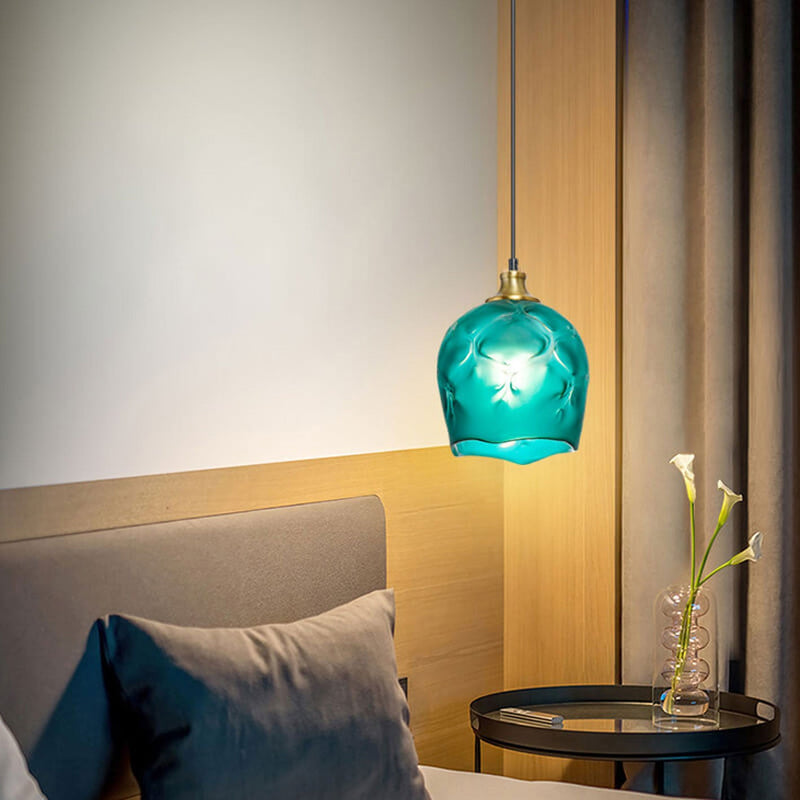 Nordische minimalistische 1-flammige Pendelleuchte mit blauem Glasschirm 