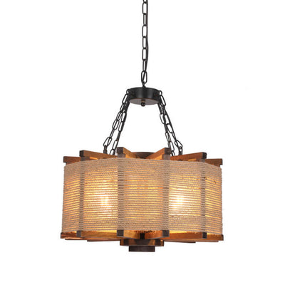 Northern Retro Industrial Wrought Iron Hemp Rope 4-Light Chandelier