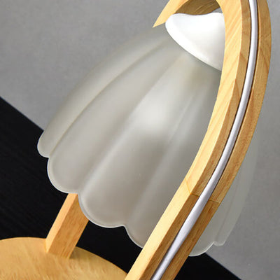 Lampe de Table à Cire Fondue avec Abat-jour en Verre et Anneau en Bois Moderne à Intensité Variable 1 Lumière 