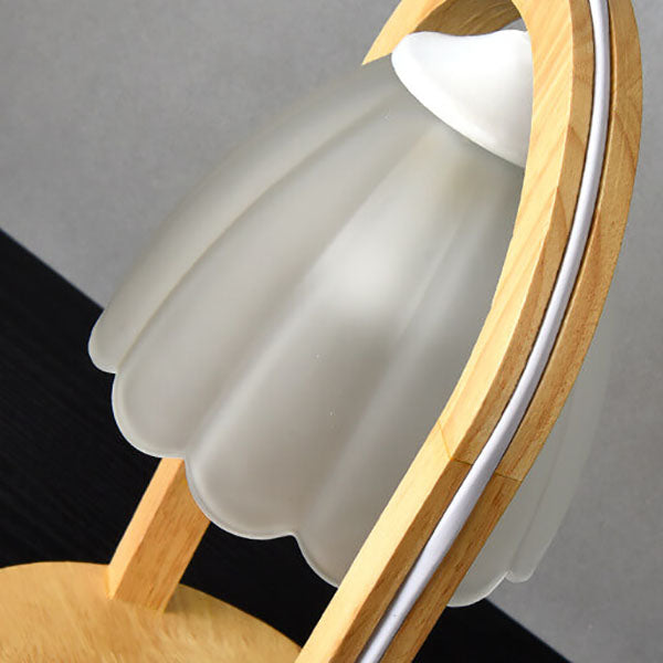 Lampe de Table à Cire Fondue avec Abat-jour en Verre et Anneau en Bois Moderne à Intensité Variable 1 Lumière 