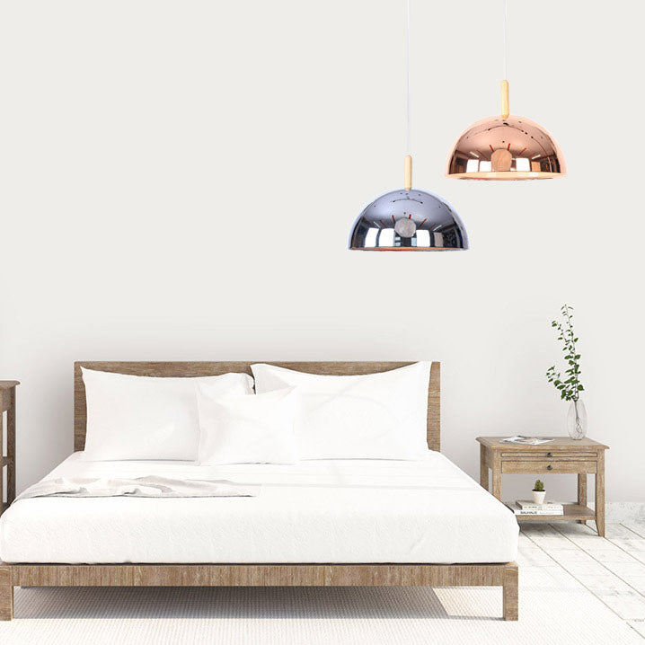 Nordic Simple Iron Dome Wood 1-Light Pendelleuchte