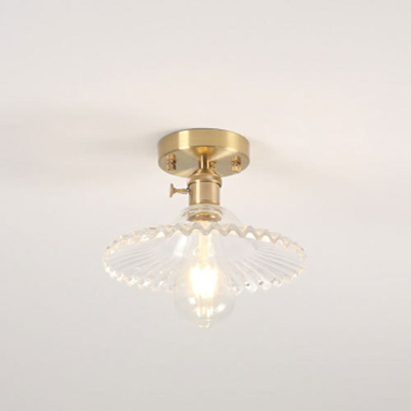 Traditionelle halb eingelassene 1-flammige Vintage-Deckenleuchte aus Glas und Eisen im Lotus-Design 