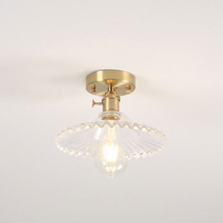 Traditionelle halb eingelassene 1-flammige Vintage-Deckenleuchte aus Glas und Eisen im Lotus-Design 