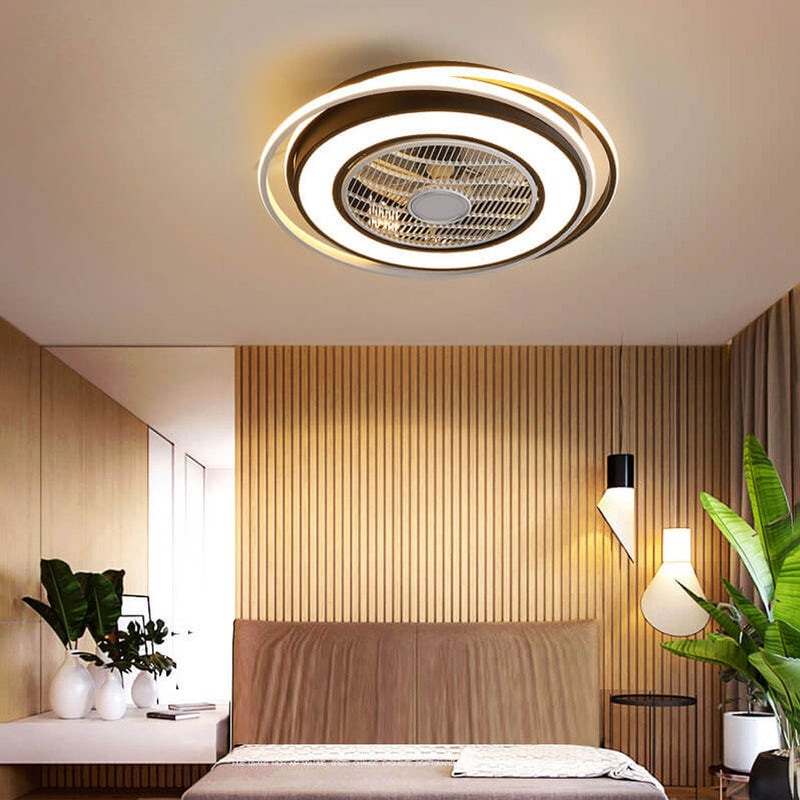 Nordic Simple Crystal Round Frame Design LED Flush Mount Ceiling Fan Light