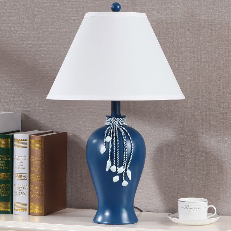 European Mediterranean Fabric Resin Base 1-Light Table Lamp