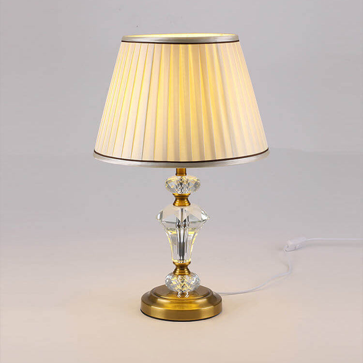 Europäische Vintage Kristall-Säulenbasis Stoff 1-Licht Tischlampe 