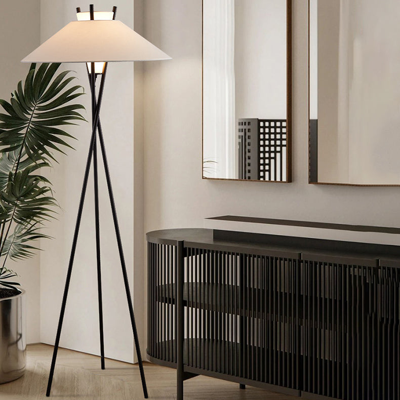 Contemporary Simplicity Semi-tapered Fabric Shade Iron Tripod 1-Light Standing Floor Lamp For Study